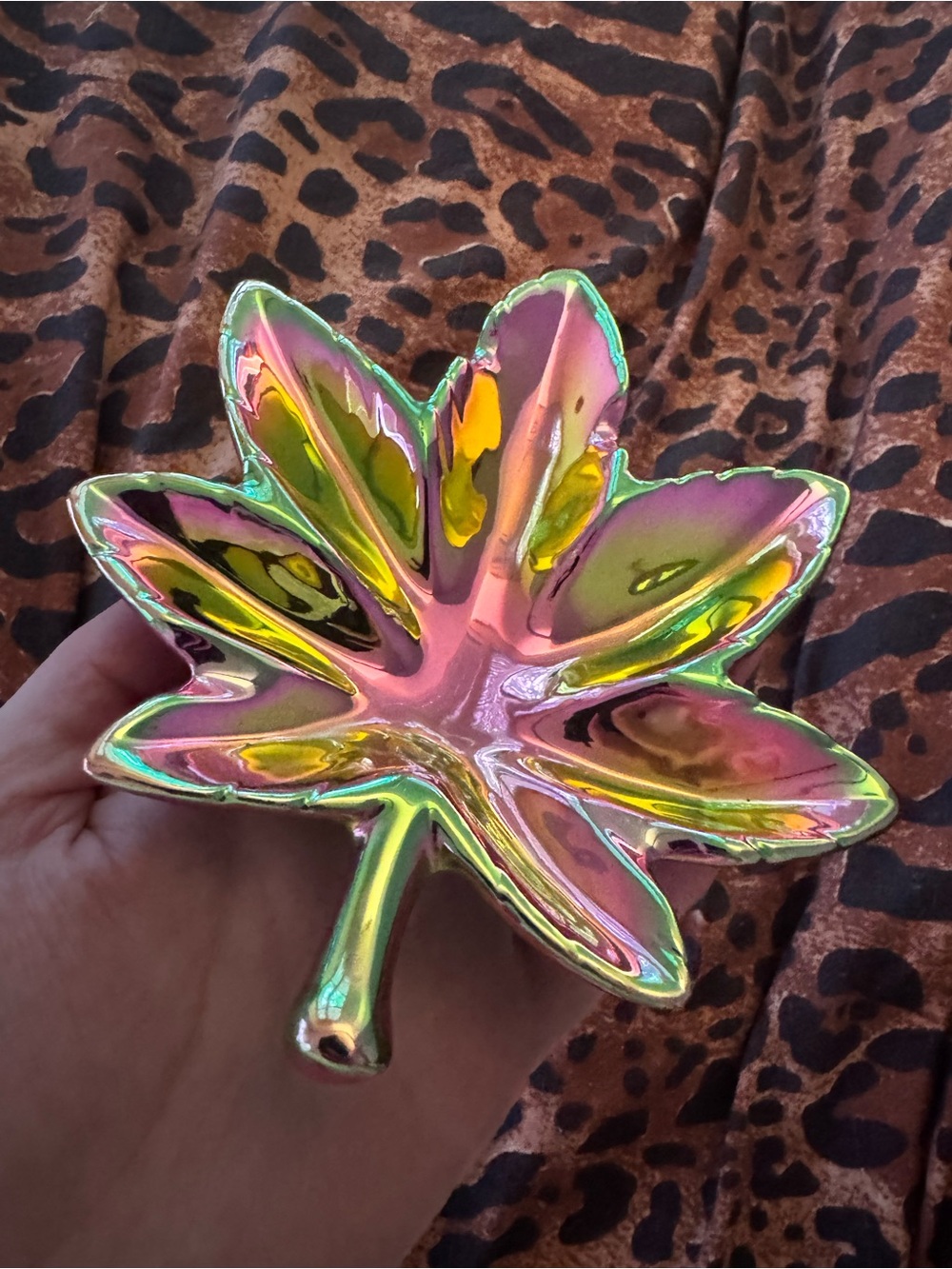 Iridescent Leaf Trinket Dish - Shiny Iridescent Finish